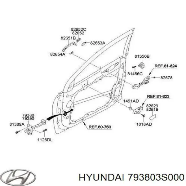 793803S000 Hyundai/Kia Limitador dianteiro esquerdo de abertura de porta
