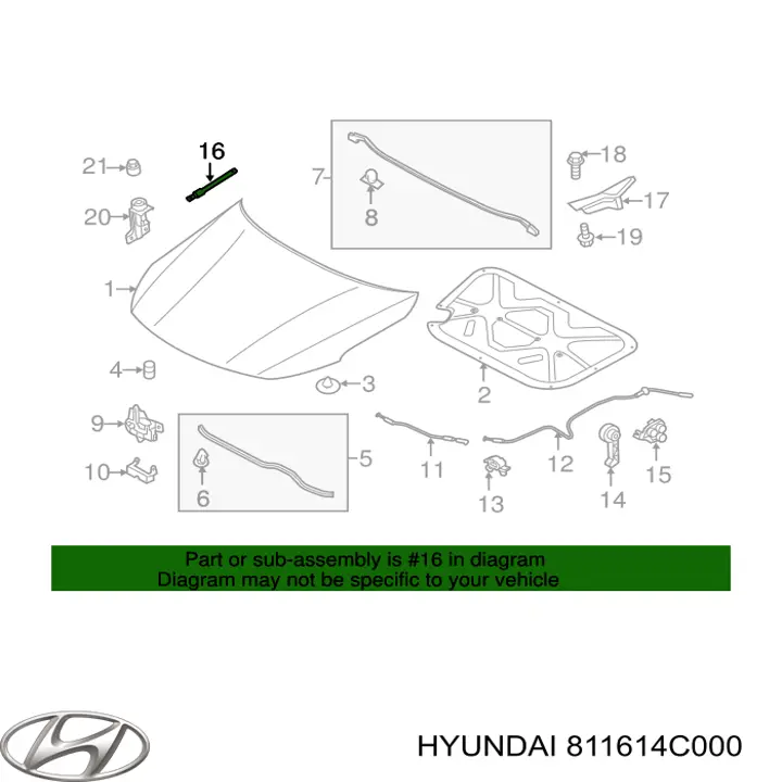 811614C000 Hyundai/Kia Amortecedor de tampa de porta-malas (de 3ª/5ª porta traseira)