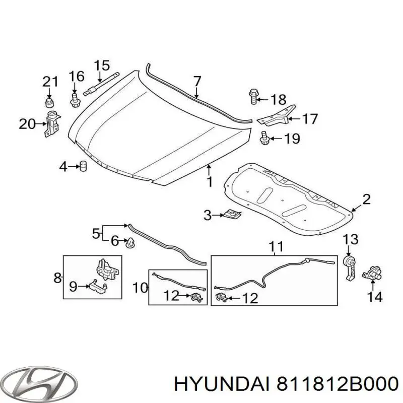 811812B000 Hyundai/Kia Puxador de abertura da capota