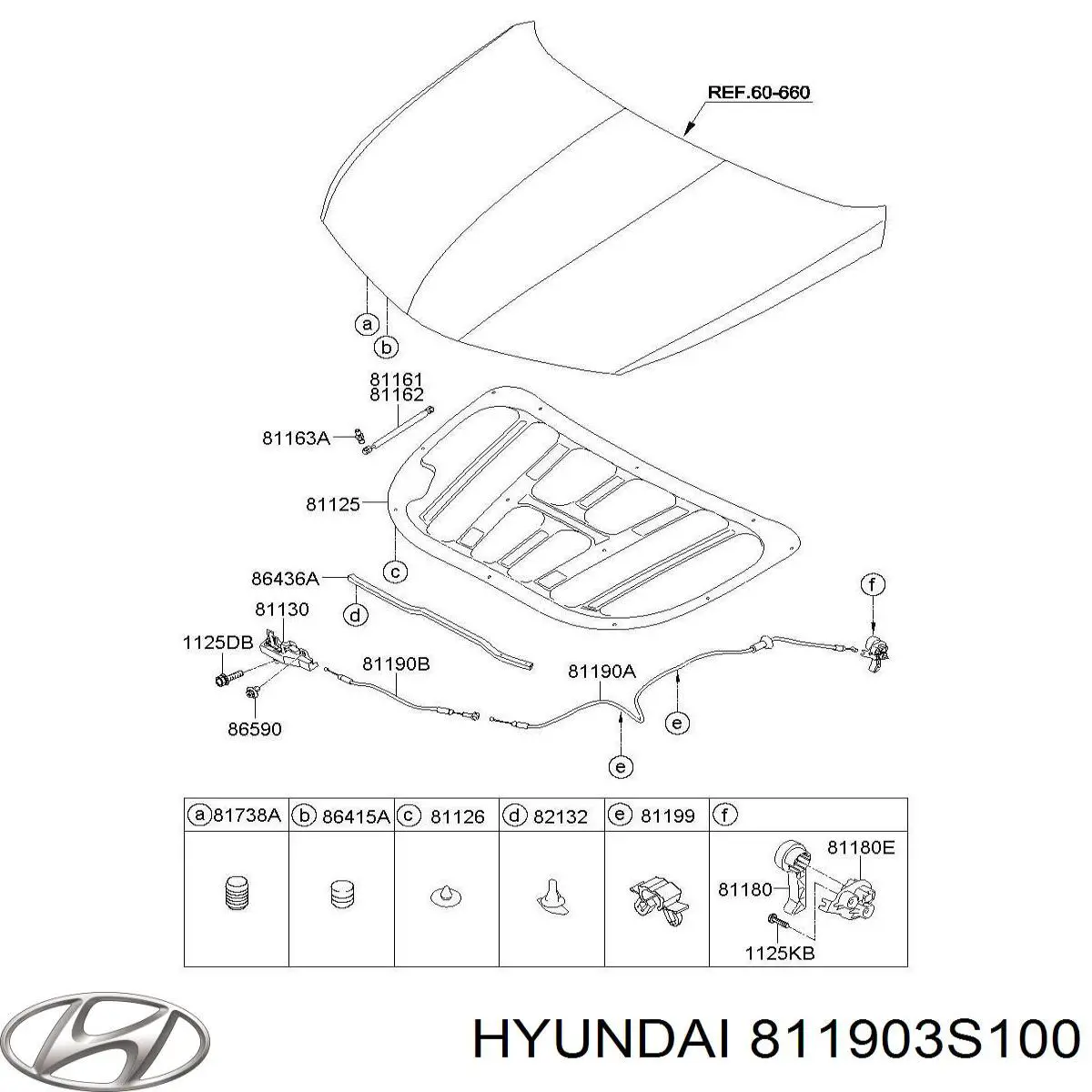 811903S100 Hyundai/Kia Cabo dianteiro de abertura da capota