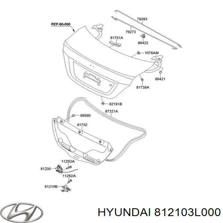 812103L000 Hyundai/Kia Gozno de garra (parte complementar) de fecho da porta traseira (de bagageiro, 3ª/5ª)