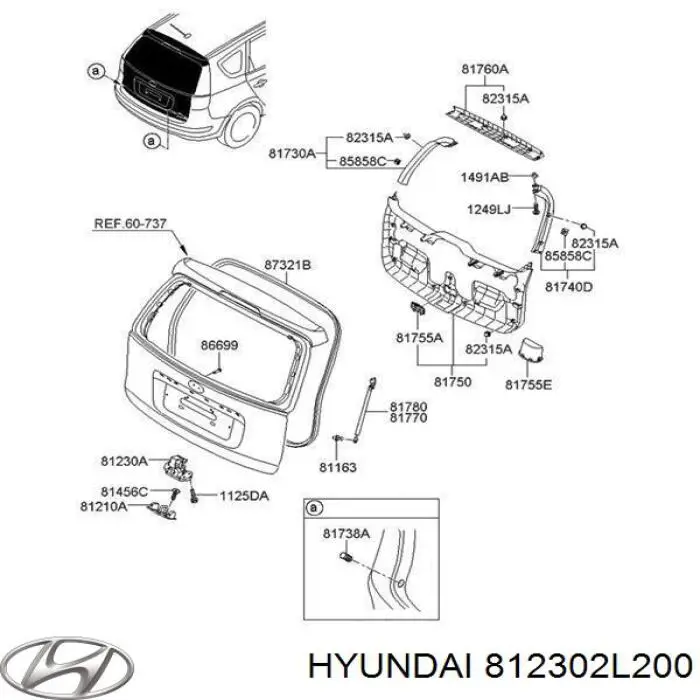 812302L200 Hyundai/Kia Fecho de tampa de porta-malas (de 3ª/5ª porta traseira)