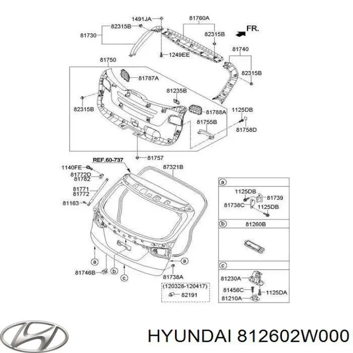 812602W000 Hyundai/Kia Botão de acionamento do fecho de tampa de porta-malas (de 3ª/5ª porta (de tampa de alcapão)