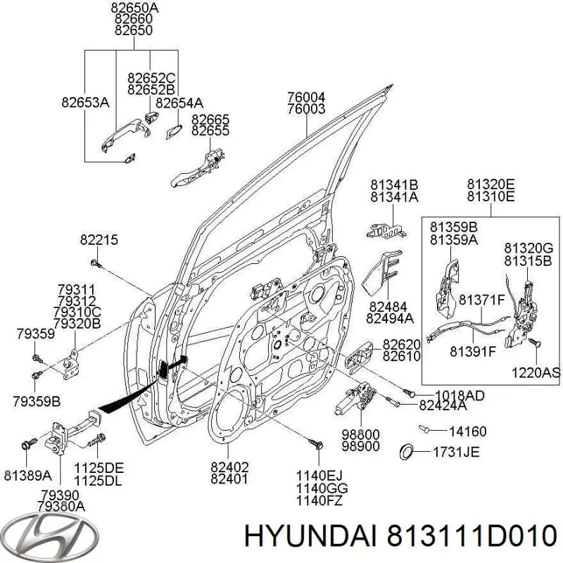 Compre 813111D010 Hyundai/Kia Fecho da porta dianteira esquerda