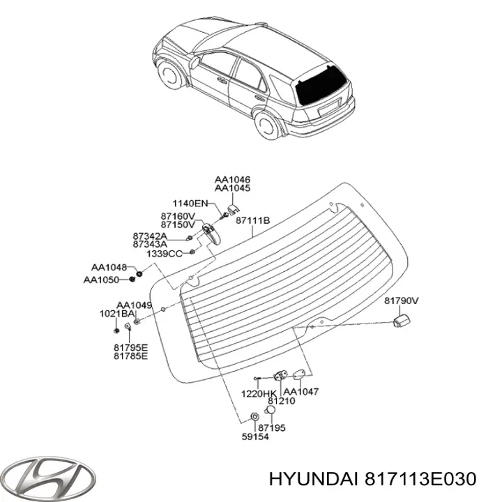 817113E030 Hyundai/Kia Vidro de porta-malas de 3ª/5ª porta traseira (de tampa de alcapão)