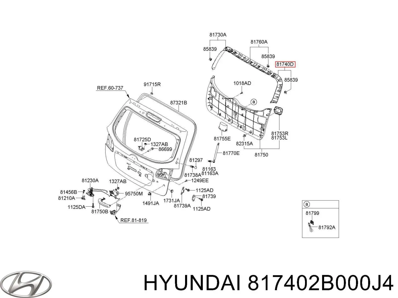 817402B000J4 Hyundai/Kia Revestimento (cobrimento) de tampa de porta-malas (de 3ª/5ª porta traseira)