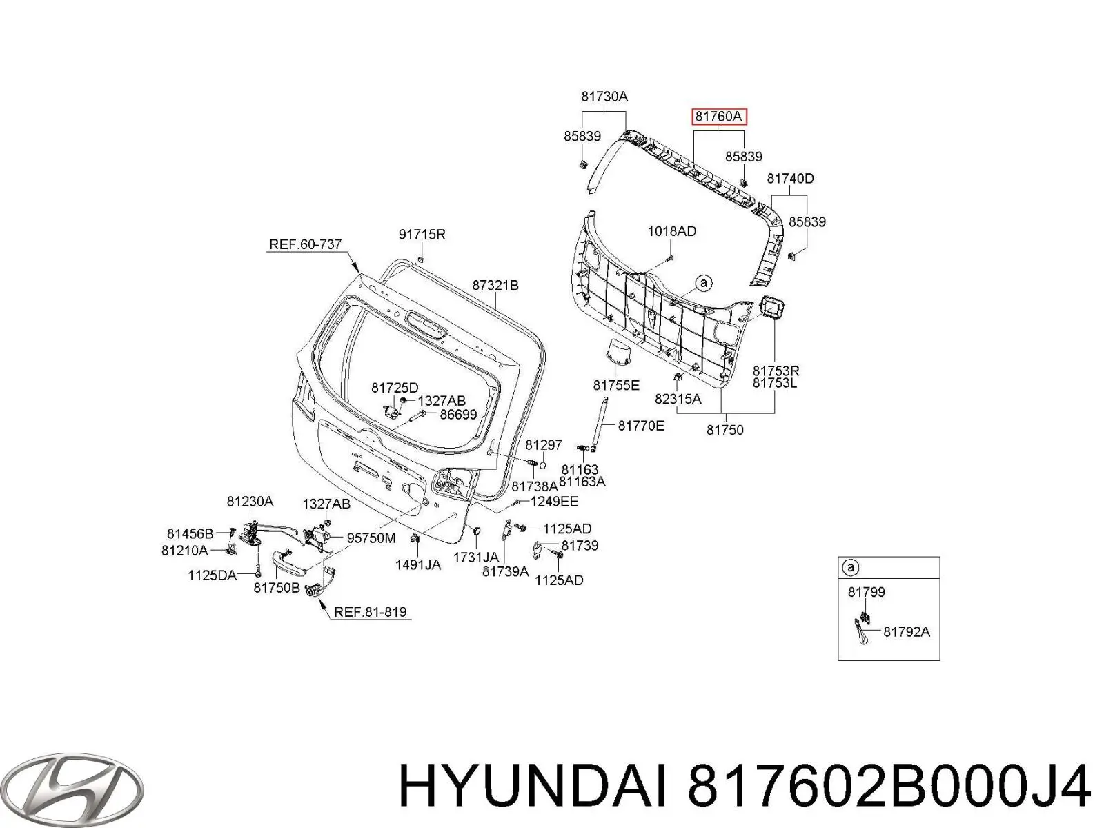 817602B000J4 Hyundai/Kia Revestimento (cobrimento) de tampa de porta-malas (de 3ª/5ª porta traseira)