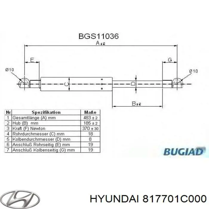 817701C000 Hyundai/Kia Amortecedor de tampa de porta-malas (de 3ª/5ª porta traseira)