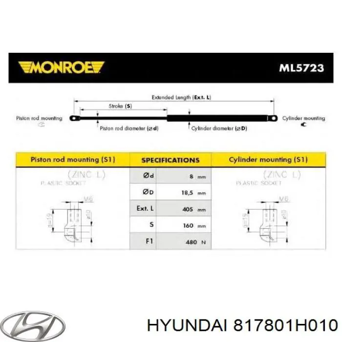 Compre 817801H010 Hyundai/Kia Amortecedor de tampa de porta-malas (de 3ª/5ª porta traseira)