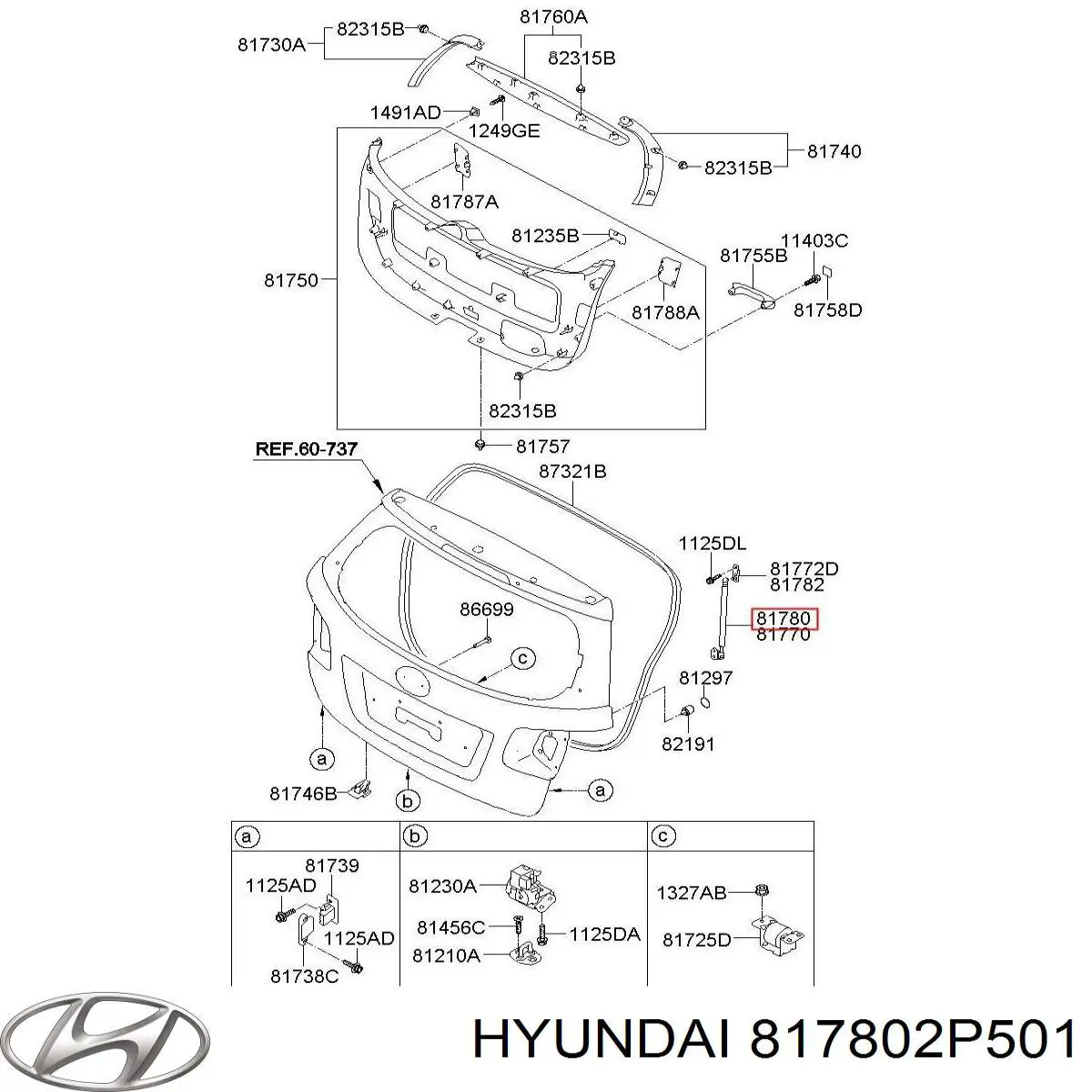 817802P500 Hyundai/Kia Amortecedor de tampa de porta-malas (de 3ª/5ª porta traseira)