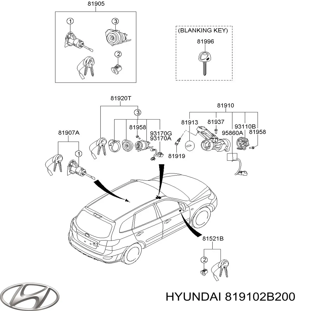 819102B200 Hyundai/Kia Fecho de ignição