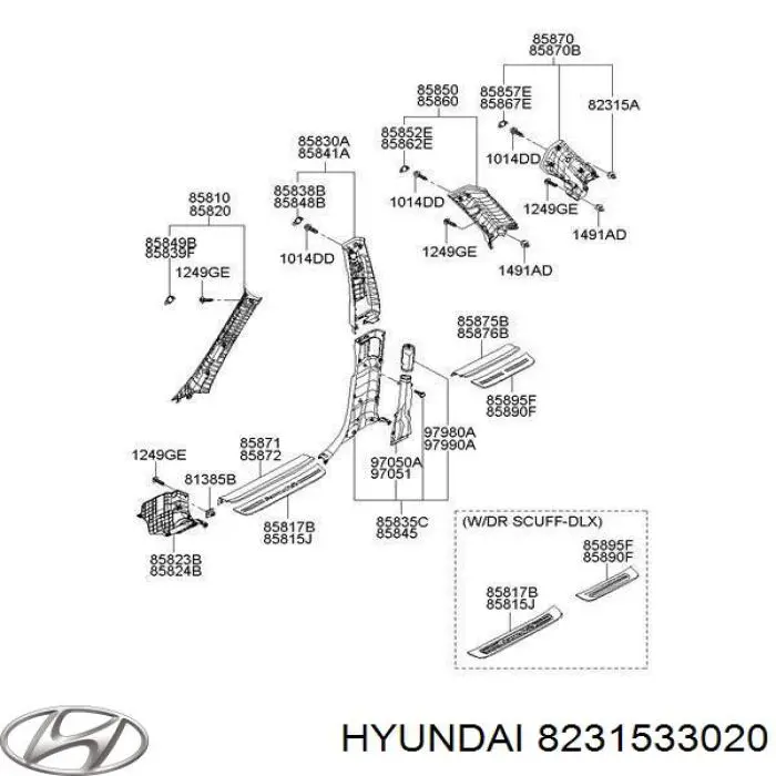 Cápsula (prendedor) de fixação de revestimento da porta Hyundai/Kia 8231533020 preço, a partir de 30,06 USD