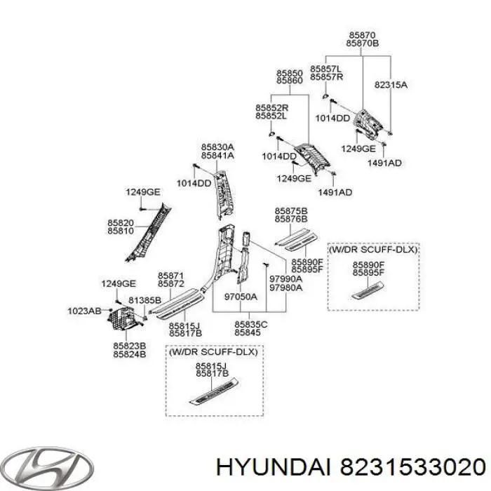 Compre 8231533020 Hyundai/Kia Cápsula (prendedor) de fixação de revestimento da porta
