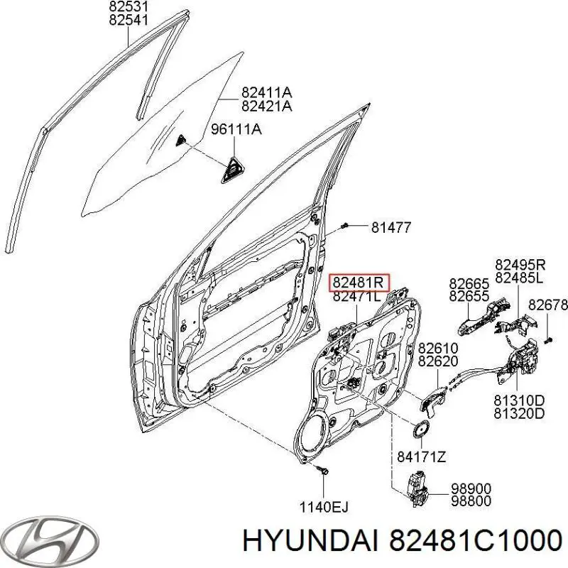 Mecanismo de acionamento de vidro da porta dianteira direita Hyundai Sonata VII LF