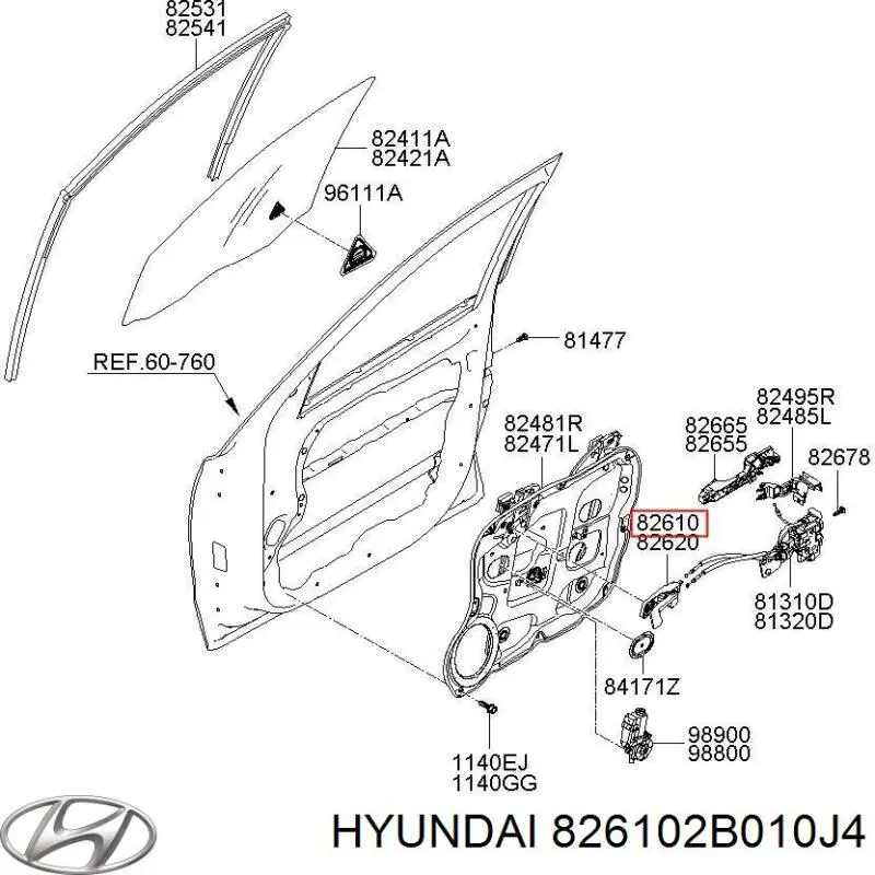 Compre 826102B010J4 Hyundai/Kia Maçaneta interna esquerda de braço da porta dianteira
