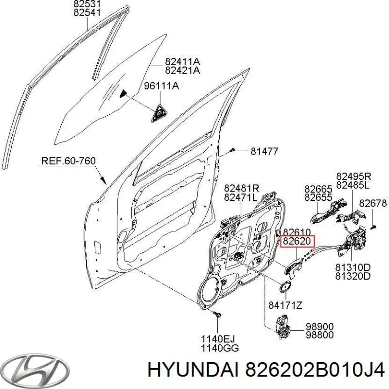 Compre 826202B010J4 Hyundai/Kia Maçaneta interna direita de braço da porta dianteira