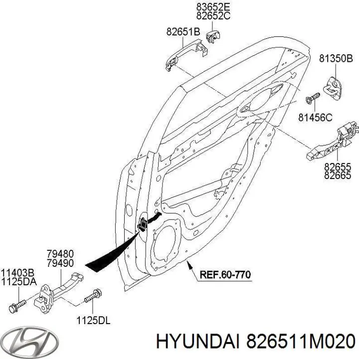 826511M020 Hyundai/Kia Maçaneta externa da porta dianteira
