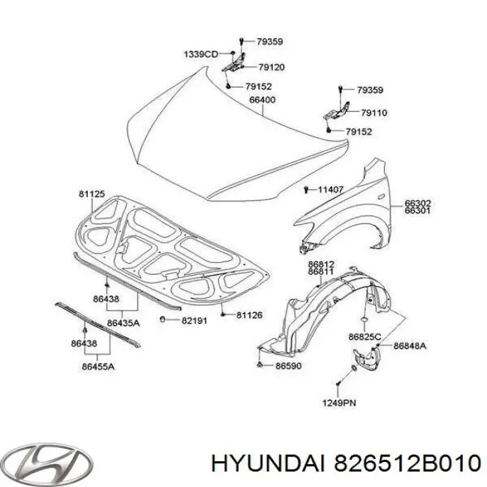 826512B010 Hyundai/Kia Maçaneta externa dianteira/traseira da porta direita