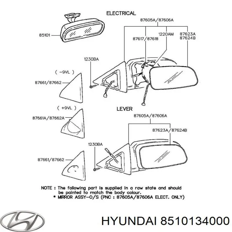 Espelho de salão interno Hyundai Sonata III 