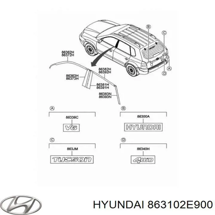 Emblema de tampa de porta-malas (emblema de firma) para Hyundai Tucson I JM