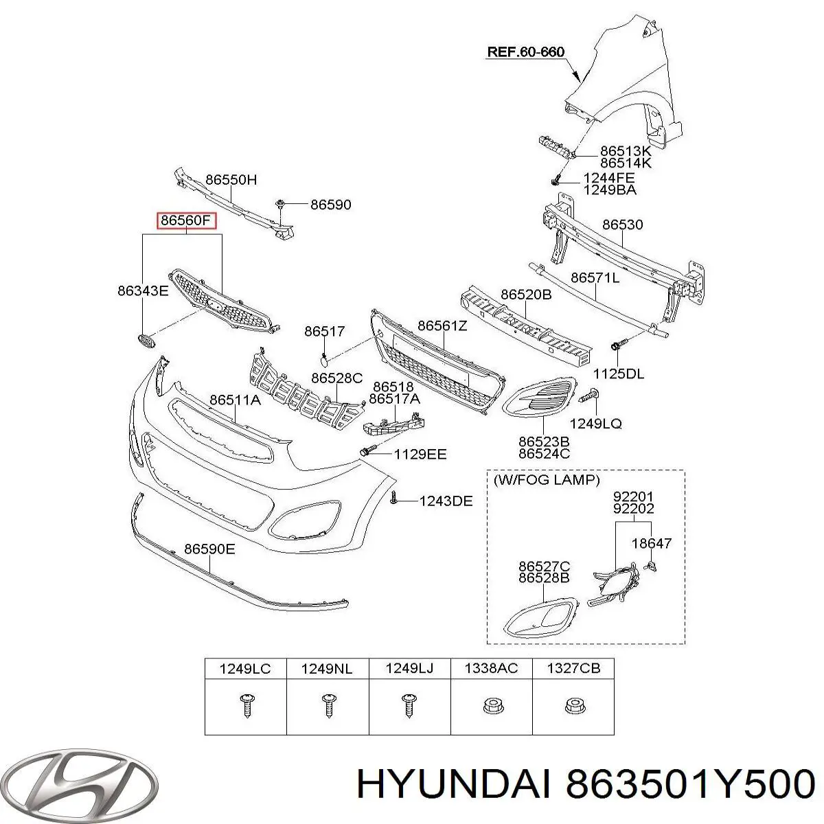 863501Y500 Hyundai/Kia Grelha do radiador