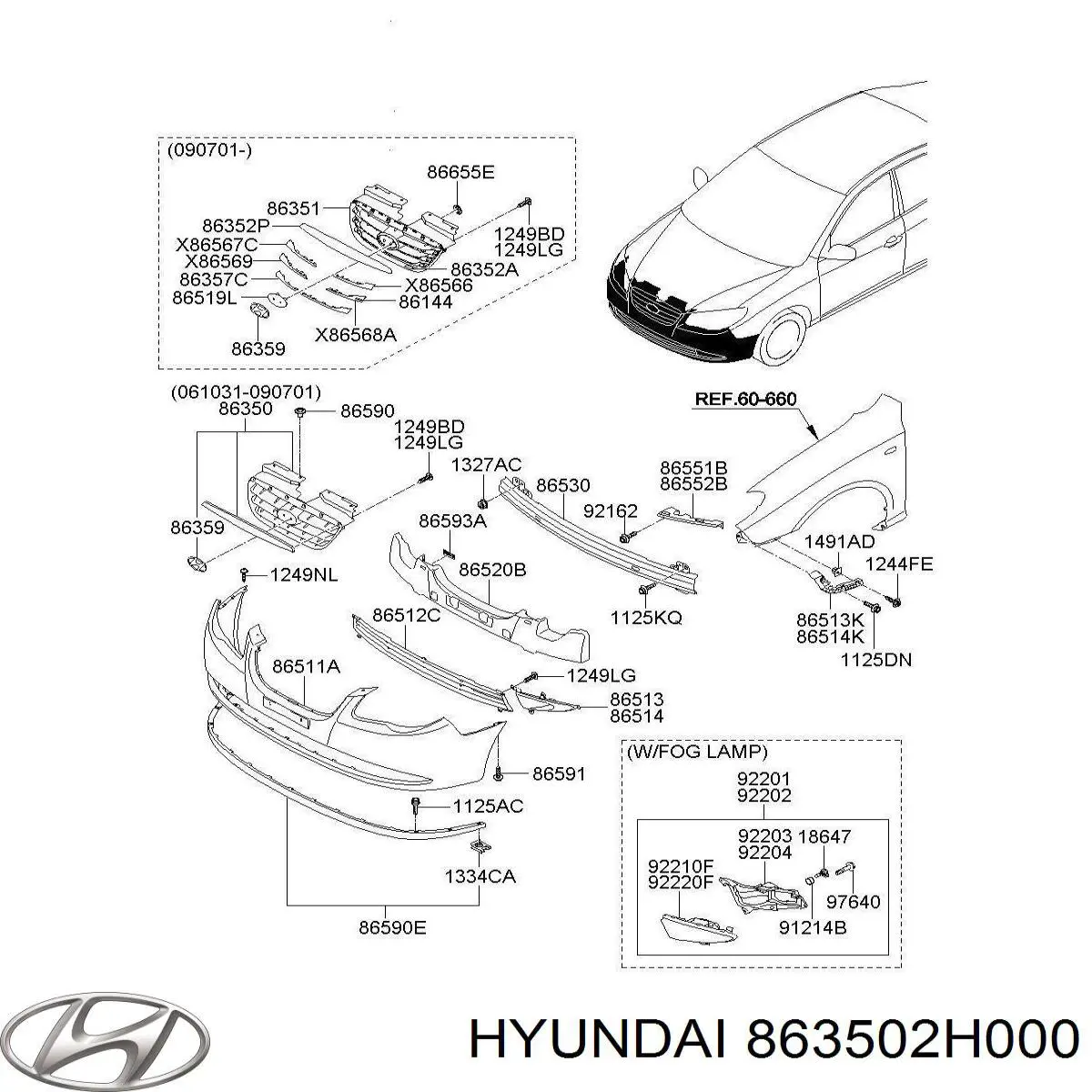 Grelha do radiador Hyundai Elantra IV HD