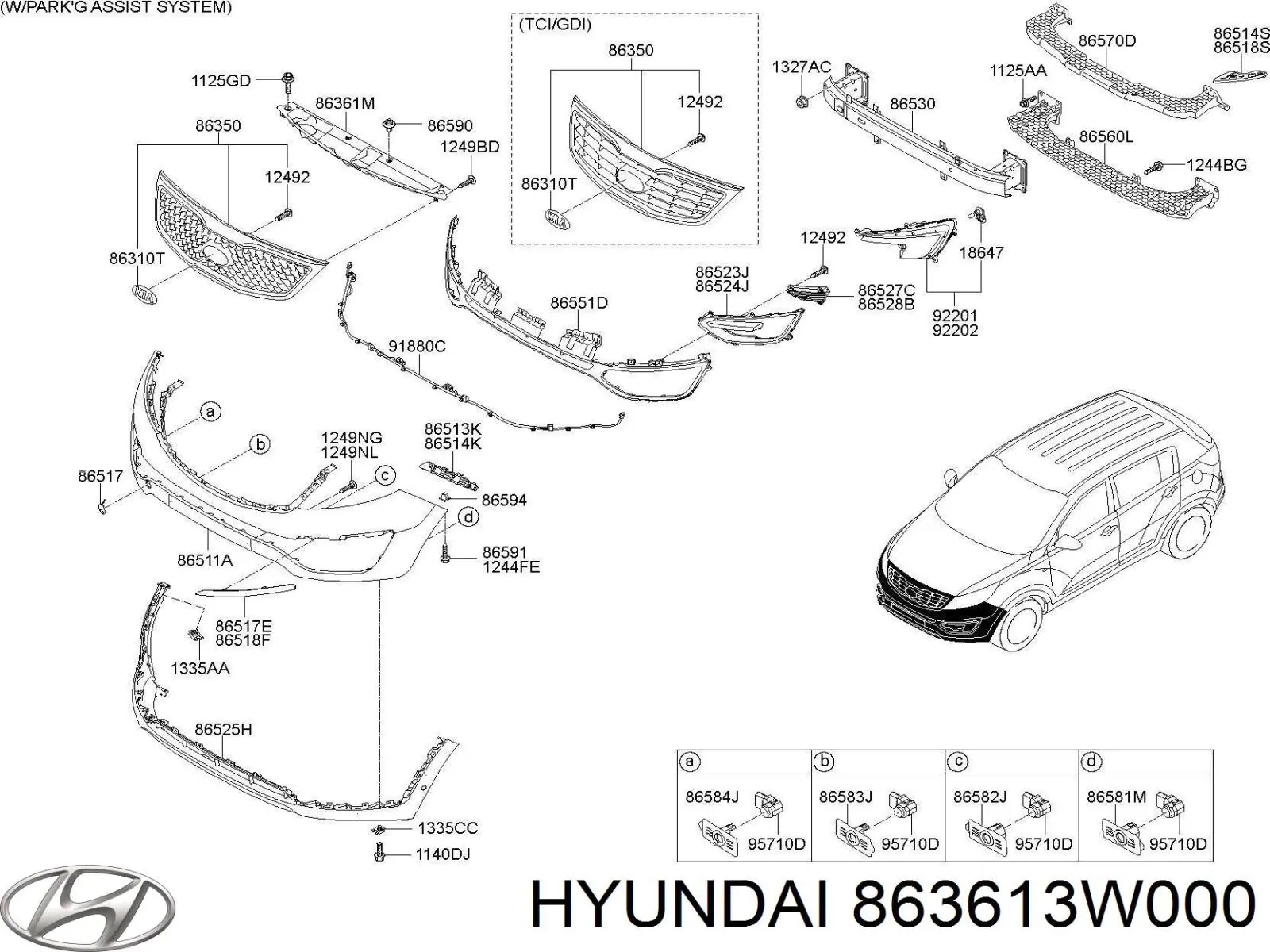 863613W000 Hyundai/Kia Placa sobreposta superior do painel dianteiro (de suporte do radiador)