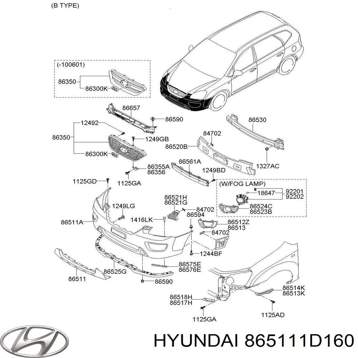 865111D160 Hyundai/Kia Pára-choque dianteiro