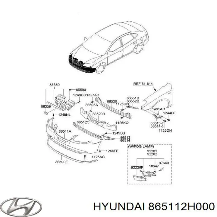 Compre 865112H000 Hyundai/Kia Pára-choque dianteiro