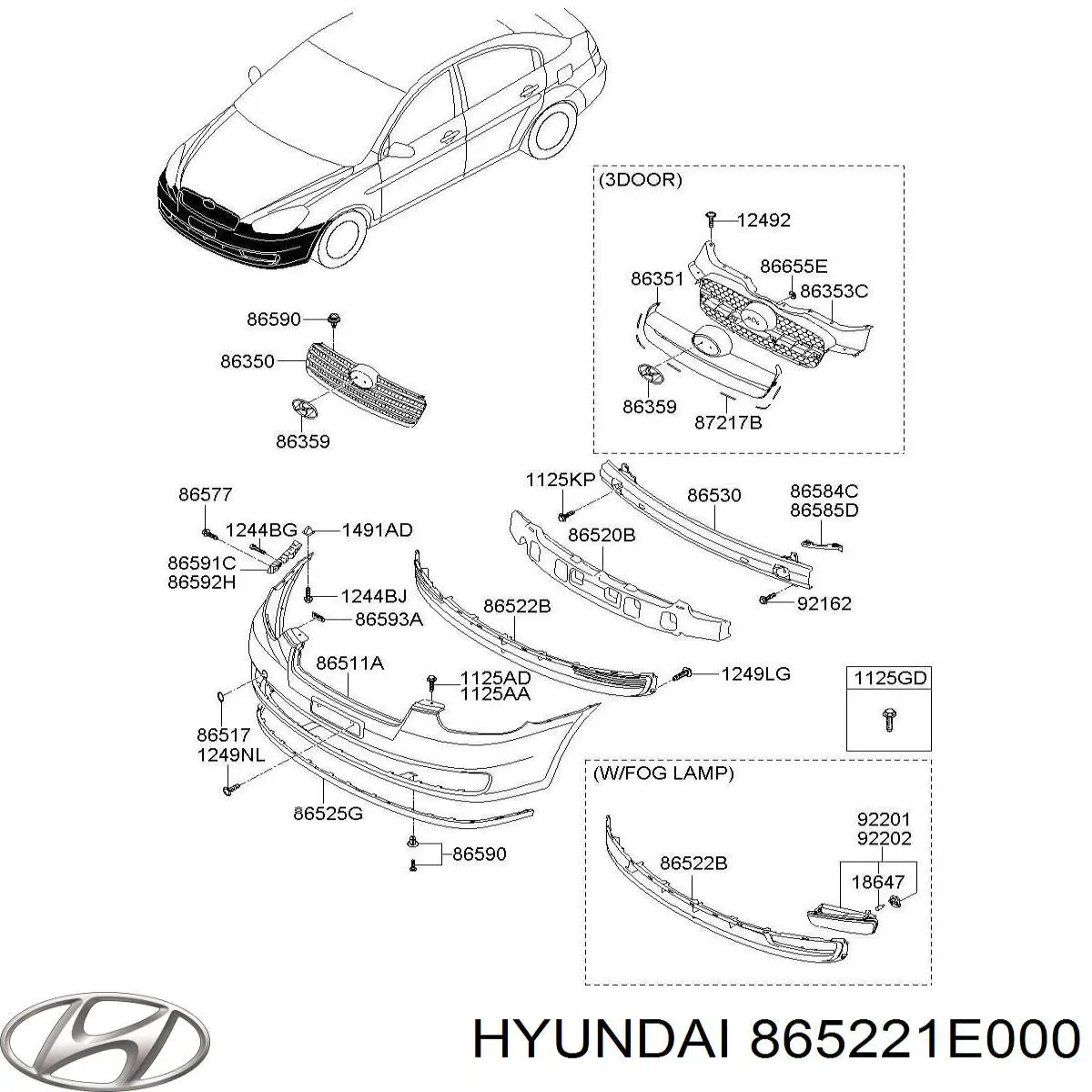 865221E000 Hyundai/Kia Grelha do pára-choque dianteiro