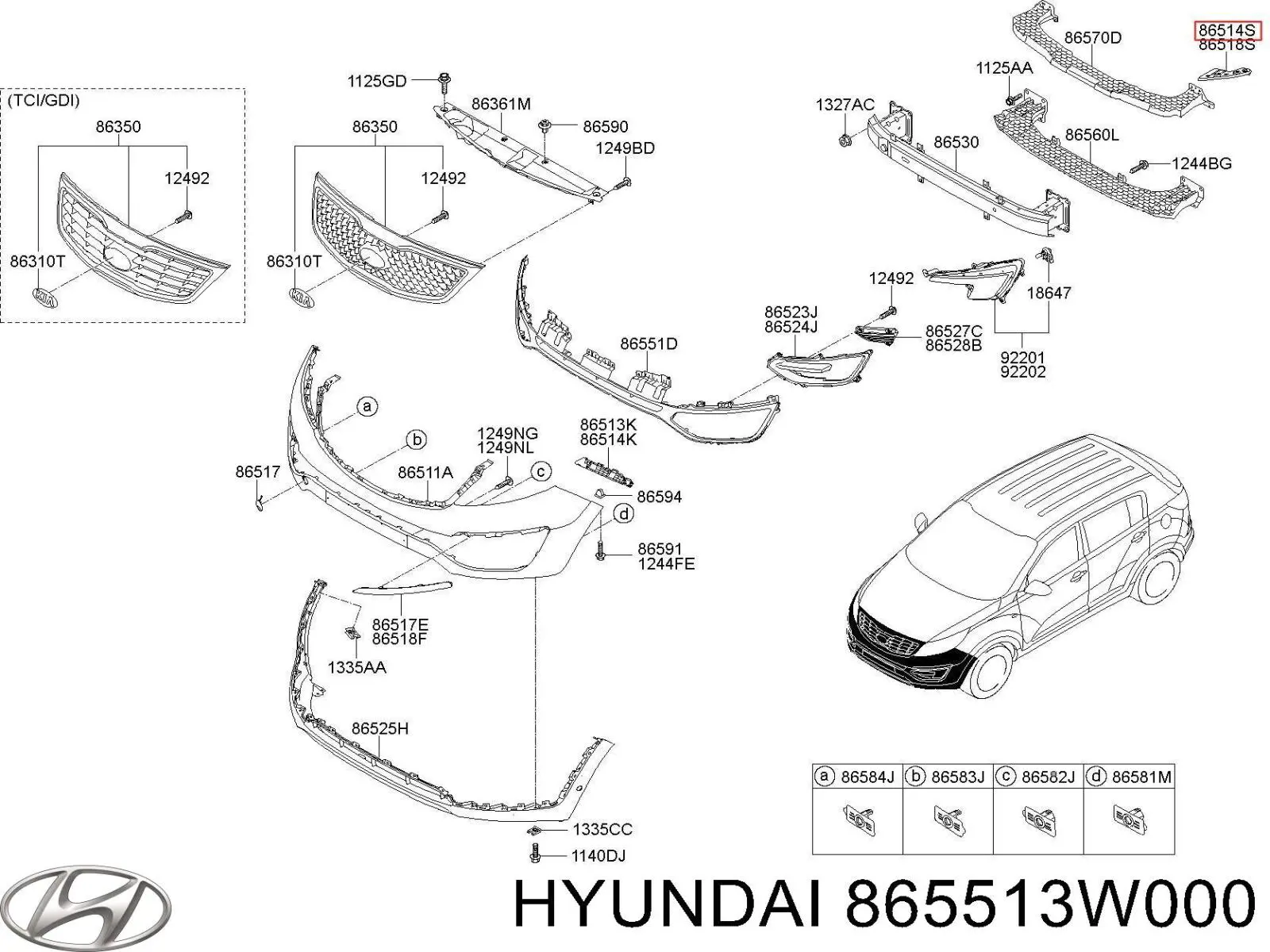 865513W000 Hyundai/Kia Consola de reforçador do pára-choque dianteiro
