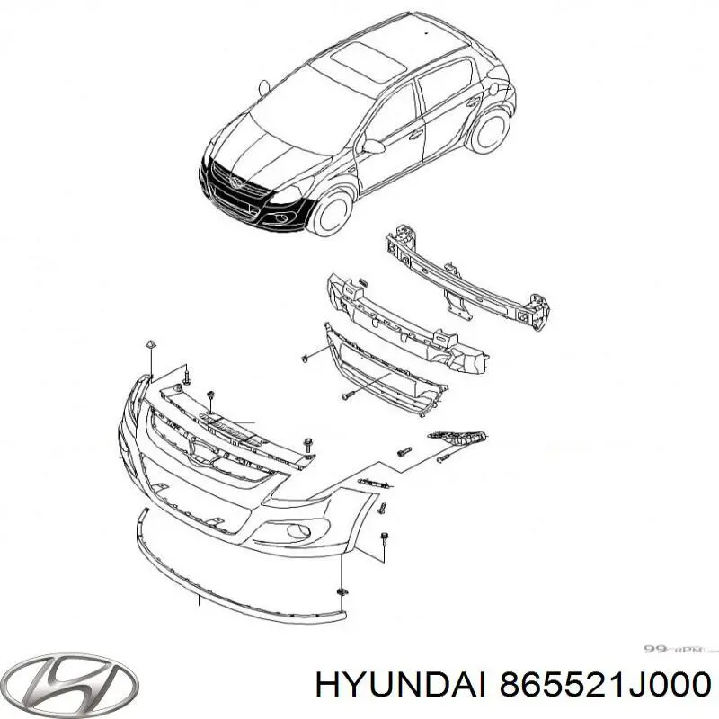 865521J050 Hyundai/Kia Consola do pára-choque dianteiro direito