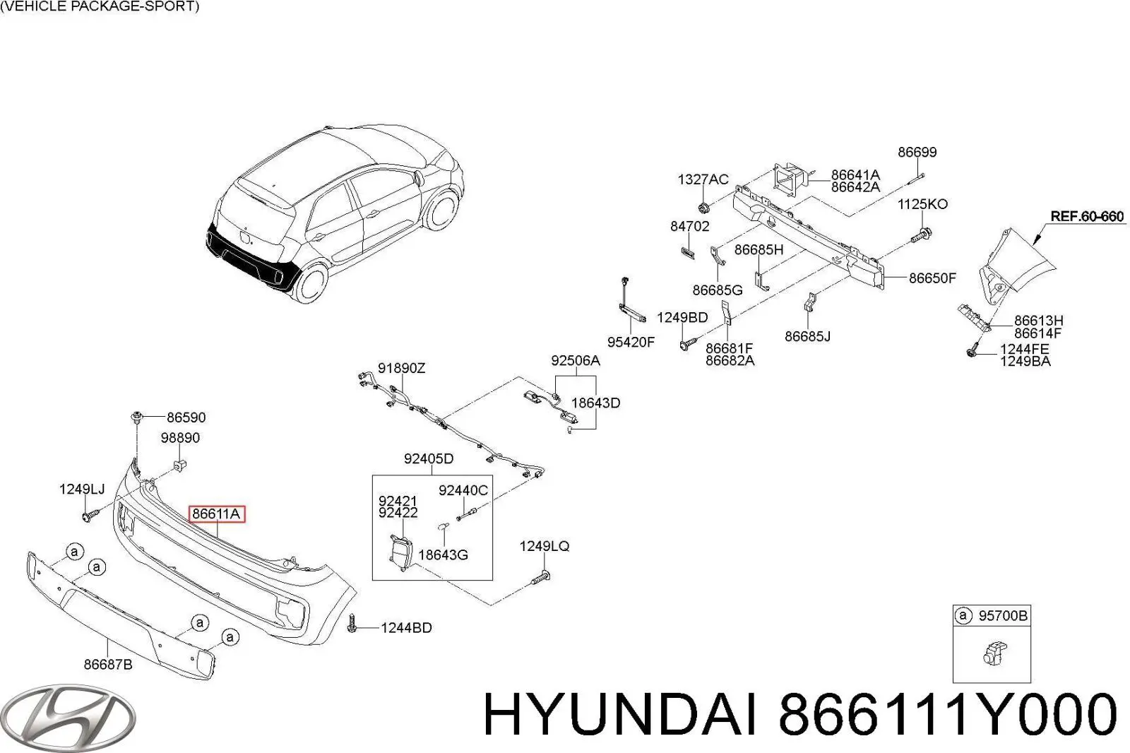 866111Y000 Hyundai/Kia Pára-choque traseiro