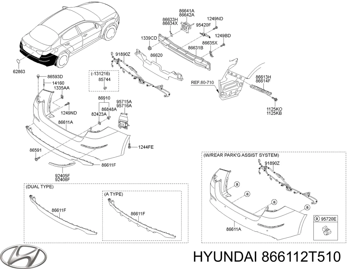 866112T510 Hyundai/Kia Pára-choque traseiro