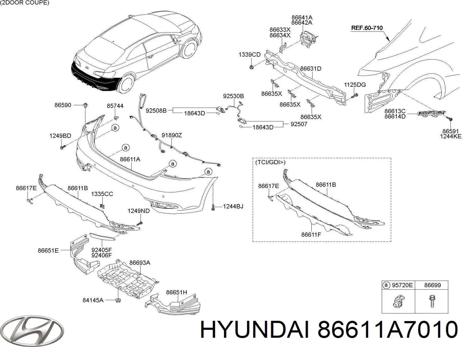 Pára-choque traseiro 86611A7010 Hyundai/Kia