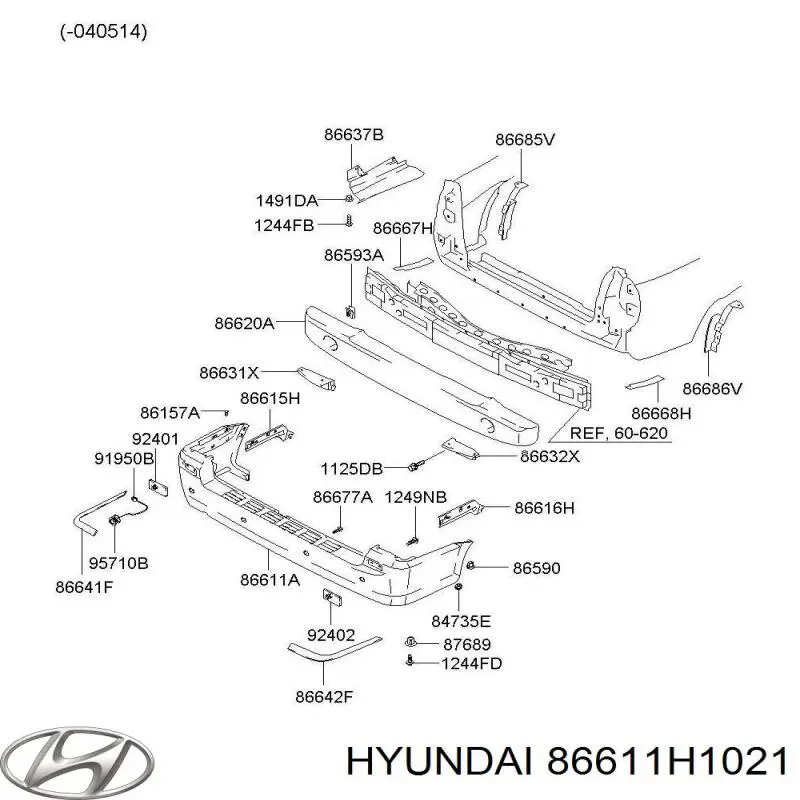 86611H1021 Hyundai/Kia Pára-choque traseiro