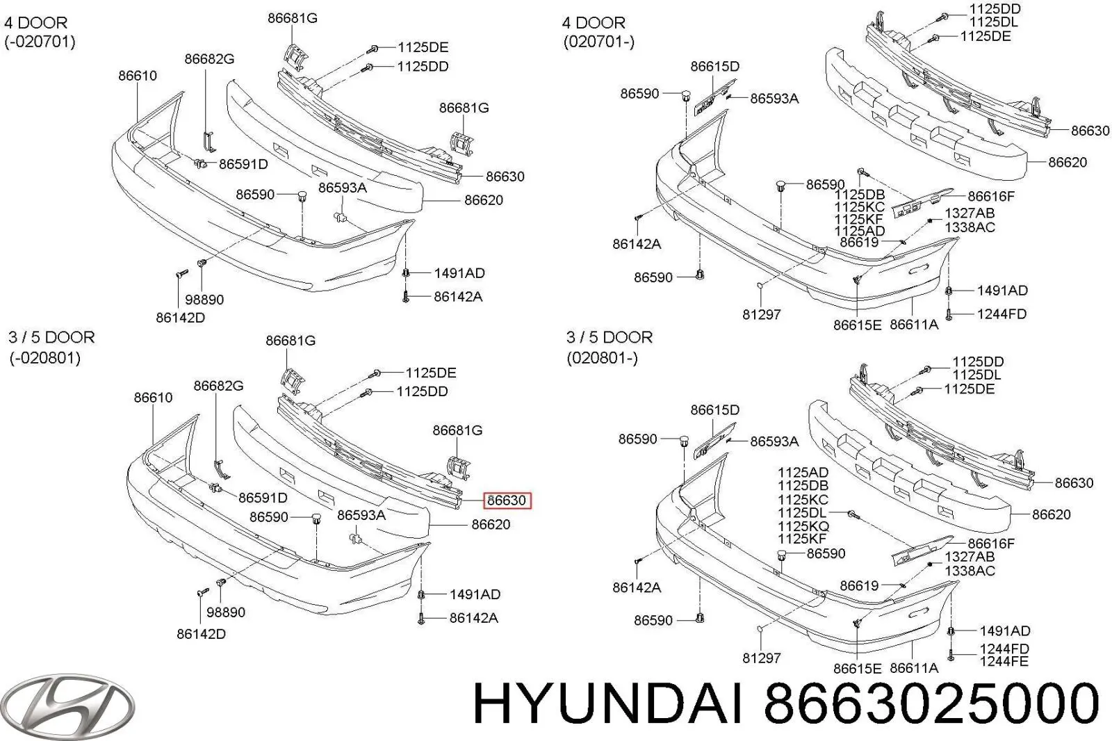 Reforçador do pára-choque traseiro Hyundai Accent II LC