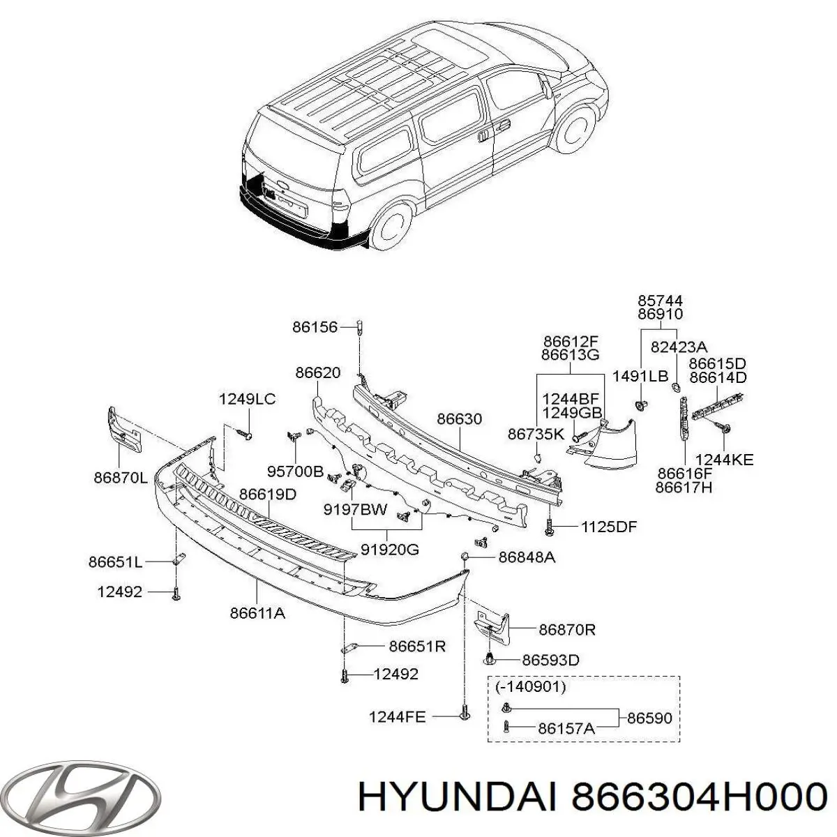 Reforçador do pára-choque traseiro para Hyundai H-1 STAREX Starex TQ