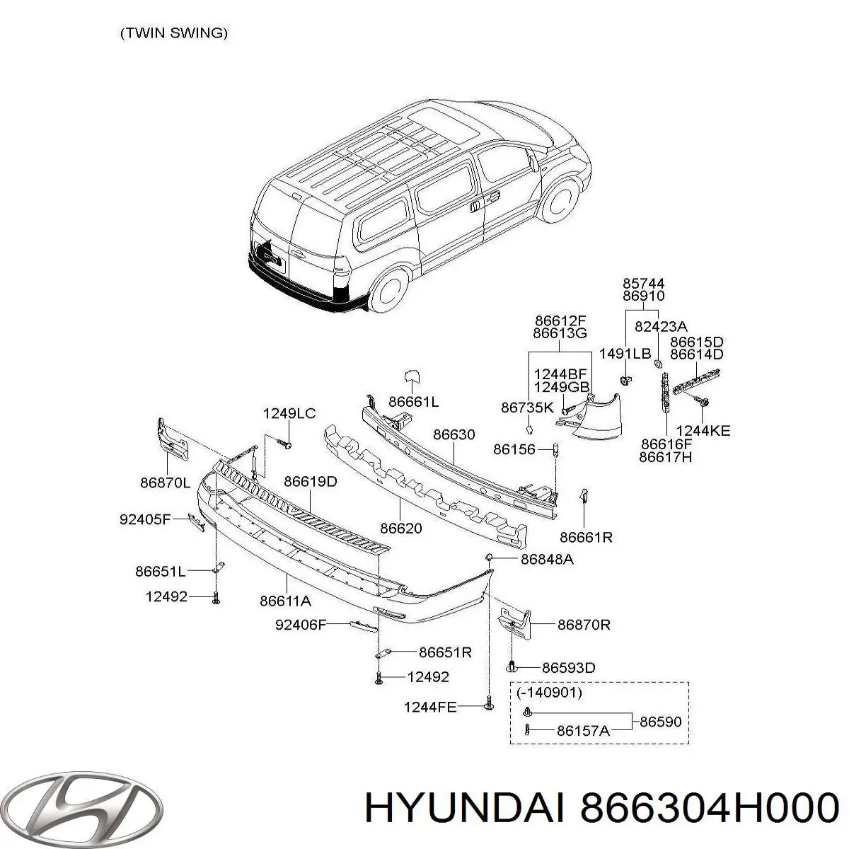 Reforçador do pára-choque traseiro Hyundai H-1 STAREX Starex TQ