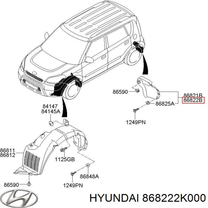 Guarda-barras do pára-lama traseiro direito Hyundai/Kia 868222K000 preço, a partir de 27,75 USD