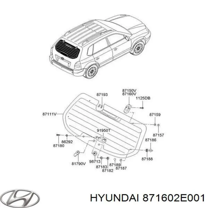 871602E001 Hyundai/Kia Gozno de vidro de porta-malas (de 3ª/5ª porta traseira)