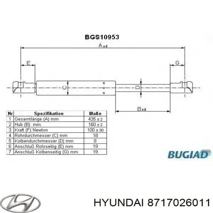Amortecedor de vidro de porta-malas (de 3ª/5ª porta traseira (de tampa de alcapão) Hyundai/Kia 8717026011 preço, a partir de 18,35 USD