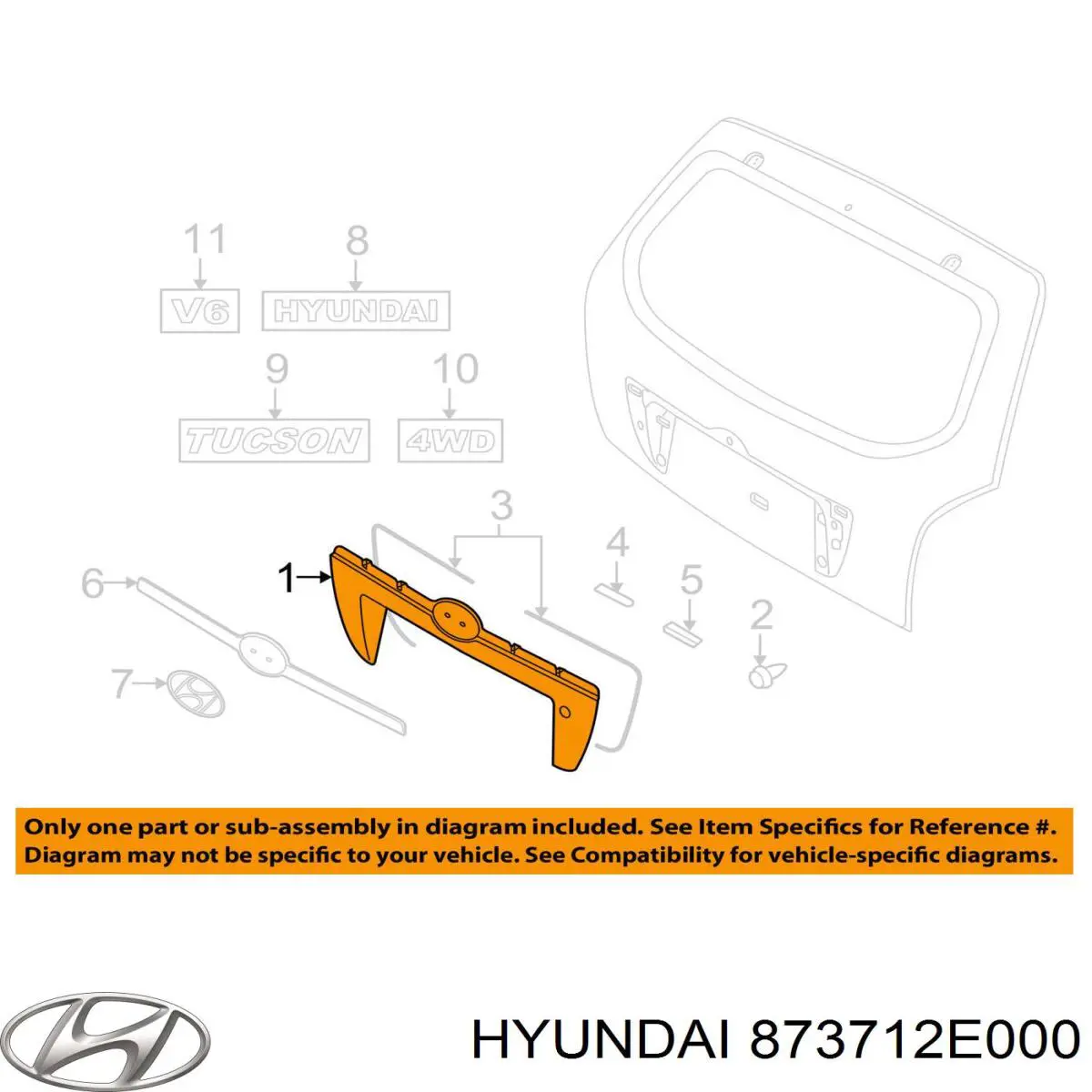 Compre 873712E000 Hyundai/Kia Placa sobreposta de porta-malas (de 3ª/5ª porta traseira)