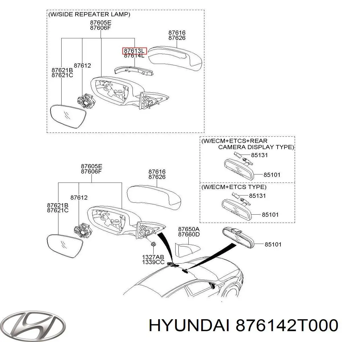 876142T000 Hyundai/Kia Pisca-pisca de espelho esquerdo
