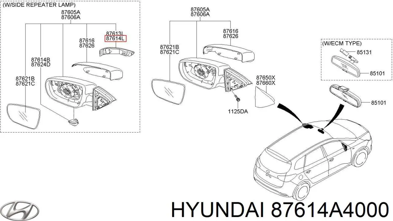 87614A4000 Hyundai/Kia Pisca-pisca de espelho esquerdo