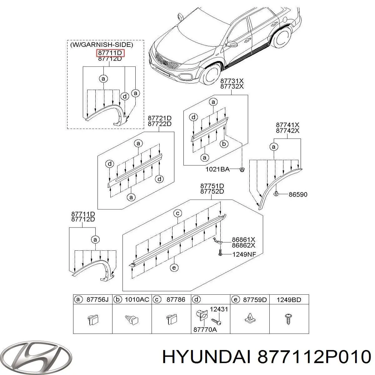 877112P010 Hyundai/Kia Moldura do pára-lama dianteiro esquerdo