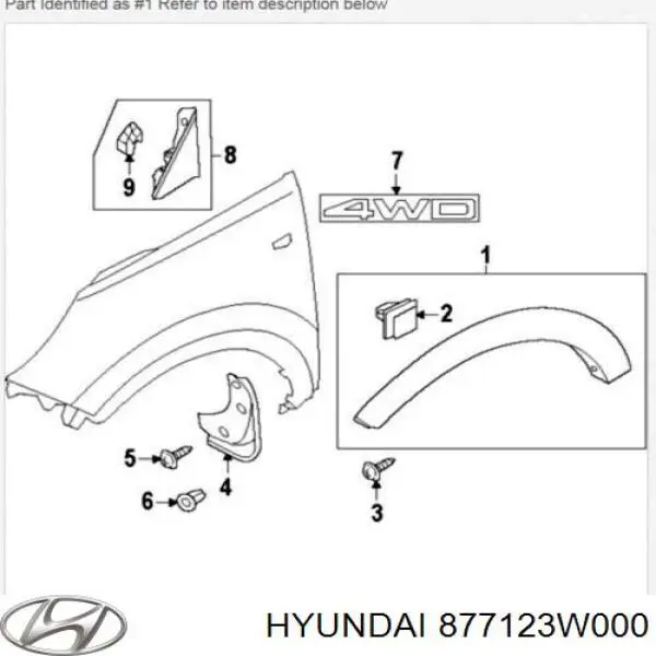 Expansor (placa sobreposta) de arco do pára-lama dianteiro direito Hyundai/Kia 877123W000 preço, a partir de 40,01 USD
