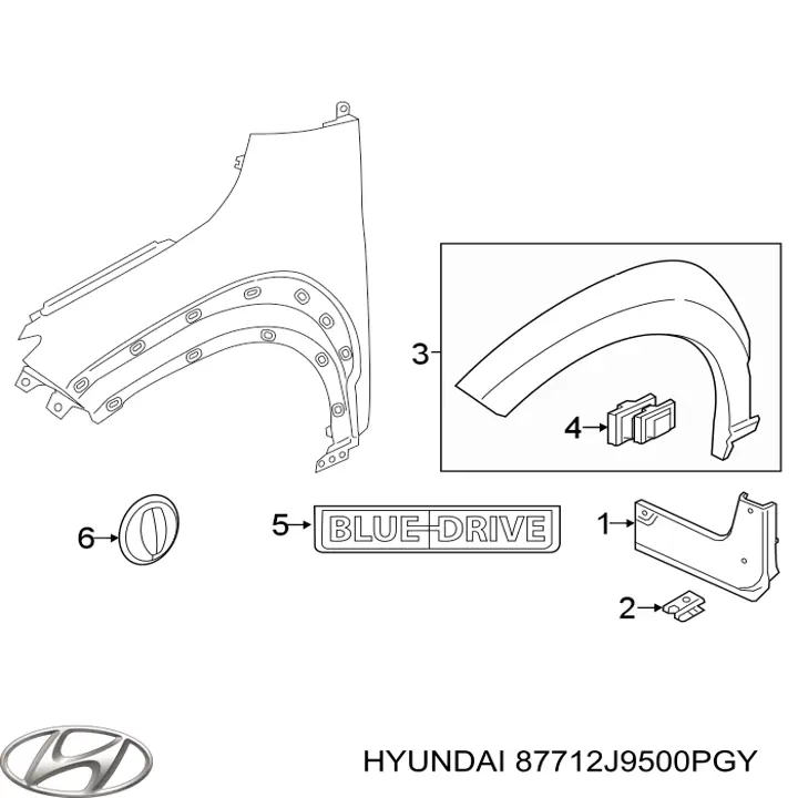 87712J9000CA Hyundai/Kia Expansor (placa sobreposta) de arco do pára-lama dianteiro direito