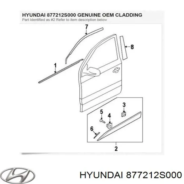 877212S000 Hyundai/Kia Moldura da porta dianteira esquerda