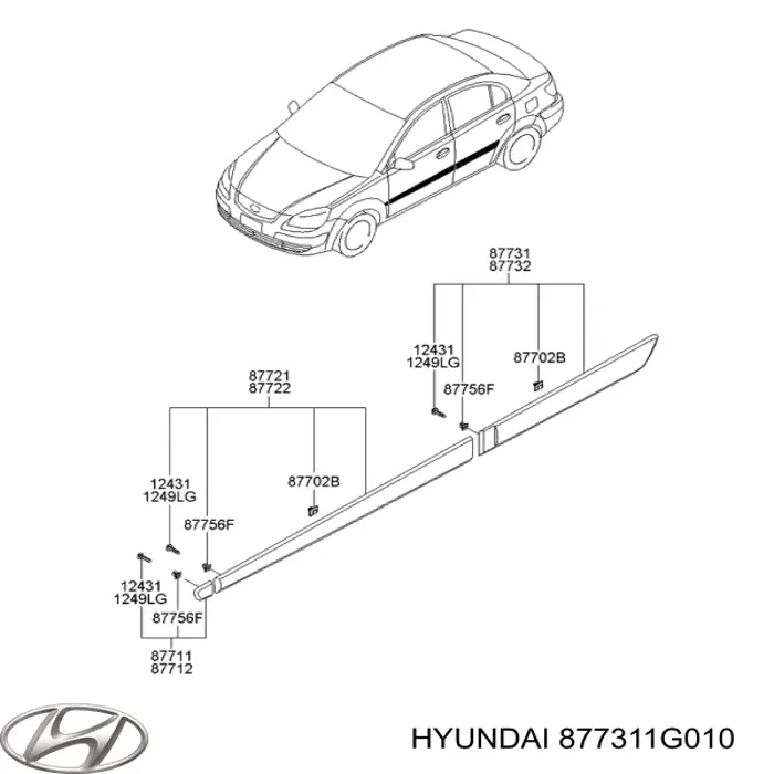 877311G010 Hyundai/Kia Moldura da porta traseira esquerda